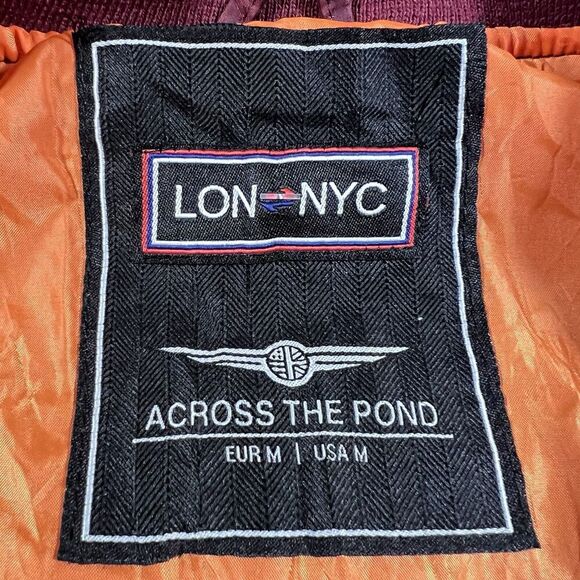 LON NYC Across The Pond Burgundy Full Zip Bomber Jacket Men's Size Medium - Picture 7 of 9
